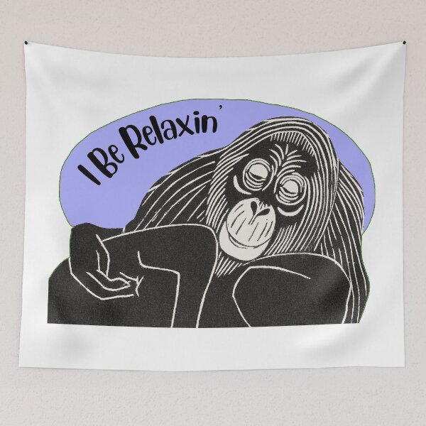 Item preview, Funny Laid-Back Orangutan, I Be Relaxin’, Purple background designed and sold by hjsmith.