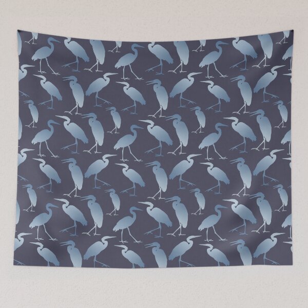 Aperçu de l'œuvre Blue Heron Walking on Dark Grey Blue Repeat 5748 créée et vendue par Art in My Loft.