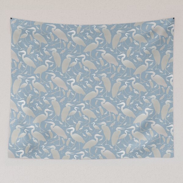 Item preview, Blue Heron Silver on Light Blue Half-drop Repeat 5748 designed and sold by Art in My Loft.