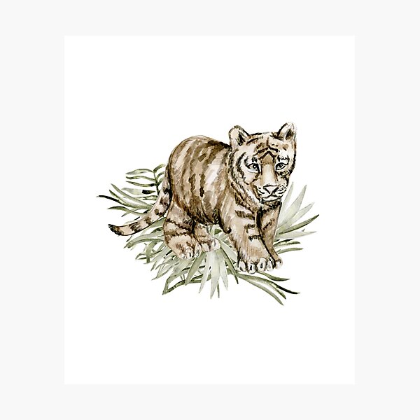 Vista previa del artículo con la obra «Tigre en hojas tropicales», diseñado y vendido por HappyLifeCreate.