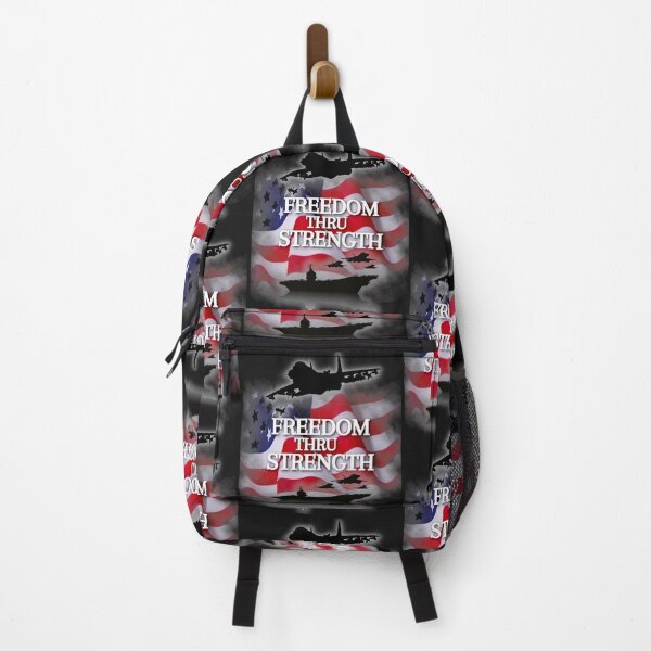 Item preview, Freedom thru Strength with a Fighter Jet, Aircraft Carrier and an American Flag designed and sold by AmericaFreedom.