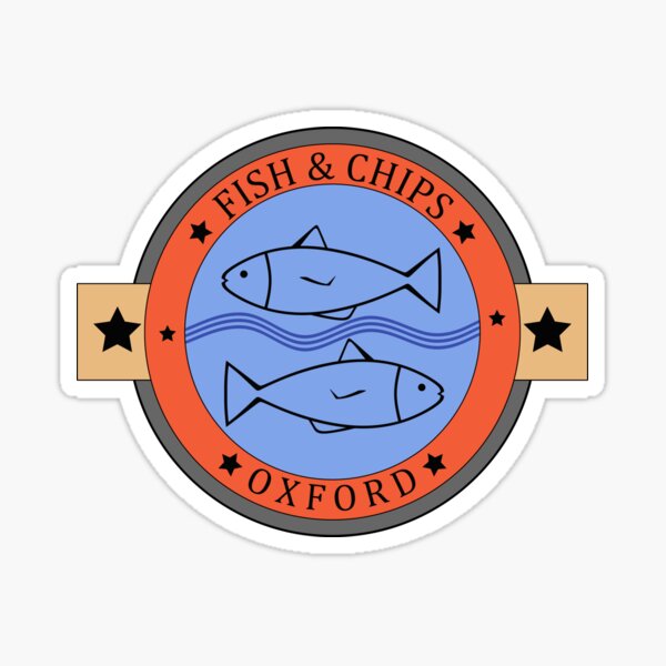 "FISH & CHIPS, OXFORD" Sticker by asketch2b | Redbubble