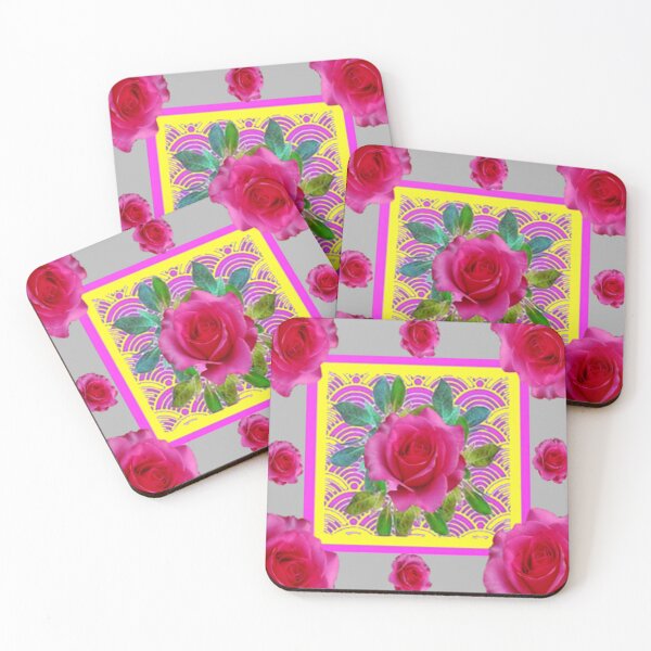 Item preview, ABSTRACT FUCHSIA ROSES YELLOW-GREY ART  designed and sold by sharlesart.