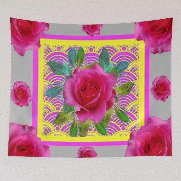 Item preview, ABSTRACT FUCHSIA ROSES YELLOW-GREY ART  designed and sold by sharlesart.