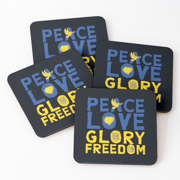 Item preview, Distressed Blue Yellow Ukraine Flag Colors PEACE LOVE GLORY FREEDOM SLAVA UKRAINI Typographic Quote to Support Ukraine and Ukrainians Souvenir designed and sold by zenturtlemerch.