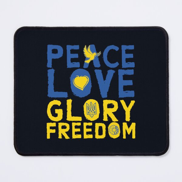 Item preview, Distressed Blue Yellow Ukraine Flag Colors PEACE LOVE GLORY FREEDOM SLAVA UKRAINI Typographic Quote to Support Ukraine and Ukrainians Souvenir designed and sold by zenturtlemerch.