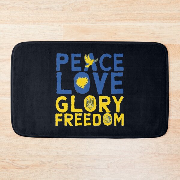 Item preview, Distressed Blue Yellow Ukraine Flag Colors PEACE LOVE GLORY FREEDOM SLAVA UKRAINI Typographic Quote to Support Ukraine and Ukrainians Souvenir designed and sold by zenturtlemerch.