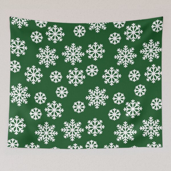 Item preview, Christmas / Winter White Big Snowflakes Pattern Green designed and sold by BirdAtWork.