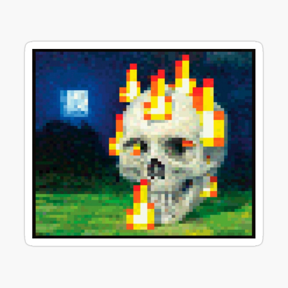 minecraft painting burning skull photographic print for sale by wallarthub redbubble