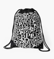 P | Typography (Black) Drawstring Bag