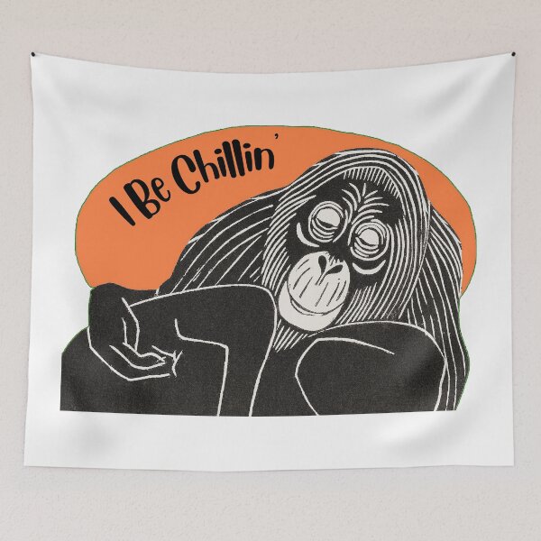 Item preview, Funny Laid-Back Orangutan, I Be Chillin’, Orange background designed and sold by hjsmith.