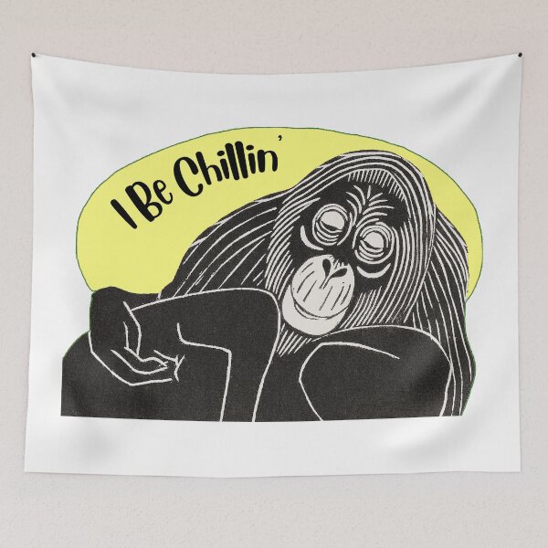 Item preview, Funny Laid-Back Orangutan, I Be Chillin’, Yellow background designed and sold by hjsmith.