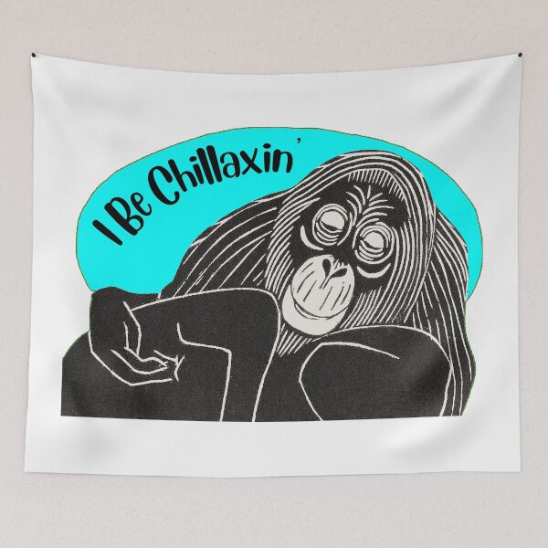 Item preview, Funny Laid-Back Orangutan, I Be Chillaxin’, Blue background designed and sold by hjsmith.