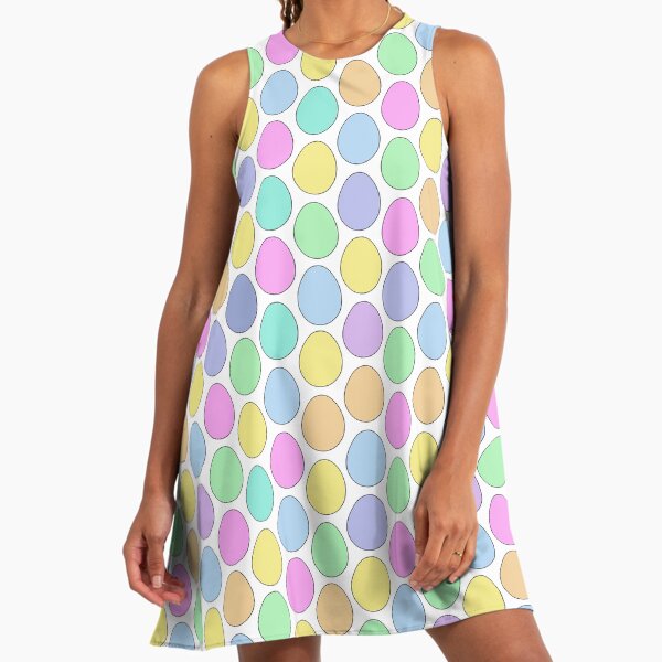Slanted Easter Eggs Pastel Easter Bunny A-Line Dress
