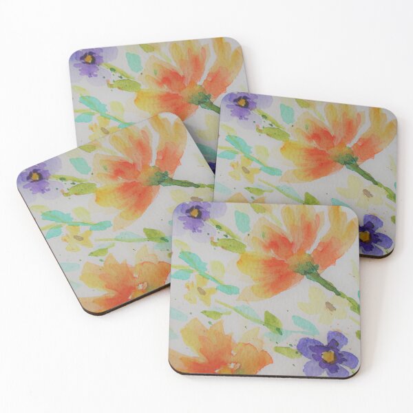 Item preview, Orange Watercolor Flower Coasters designed and sold by RachLuna.