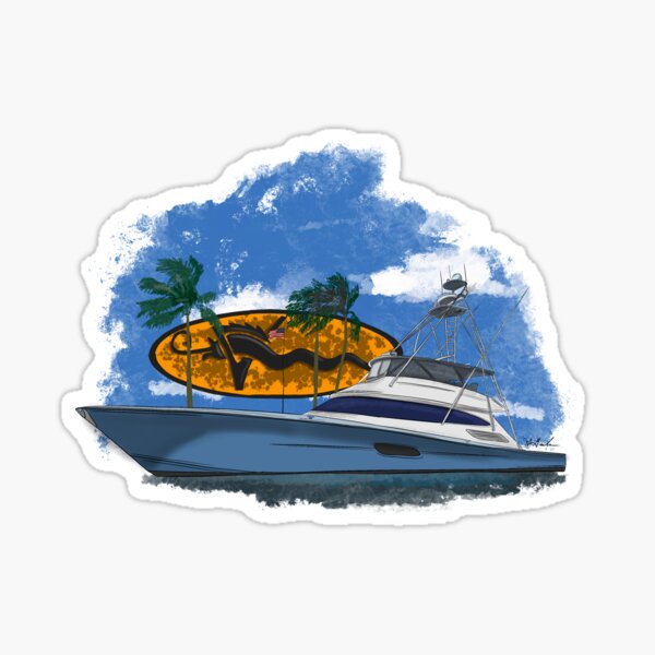 Viking Yacht at port Sticker for Sale by Michael Garber