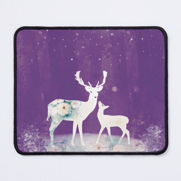 Item preview, White rose deer and a fawn in the woods of fireflies light designed and sold by PalinoColour.