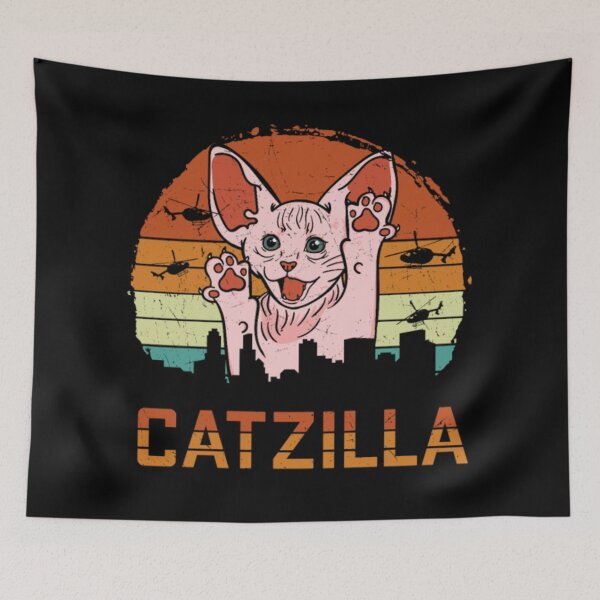 Item preview, Sphynx cat Godzilla monkeys fighting designed and sold by jackienorfolkal.
