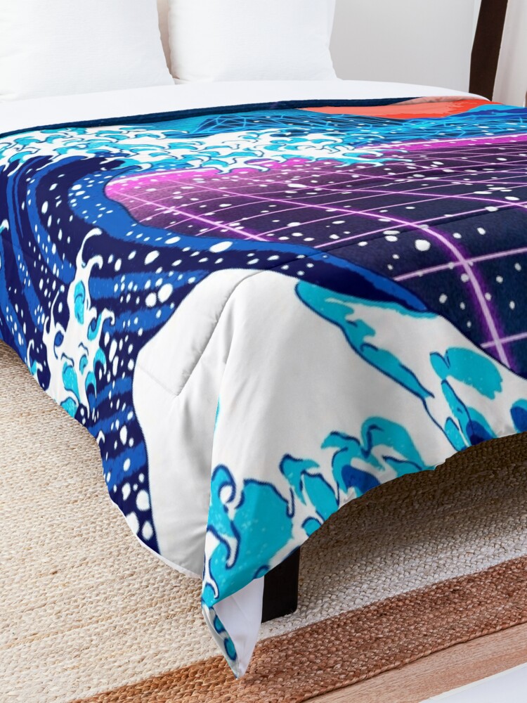 Alternate view of Synthwave Space: The Great Wave off Kanagawa [synthwave/vaporwave/retrowave/cyberpunk] Comforter