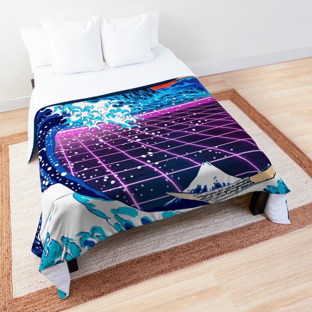 Synthwave Space: The Great Wave off Kanagawa [synthwave/vaporwave/retrowave/cyberpunk] Comforter