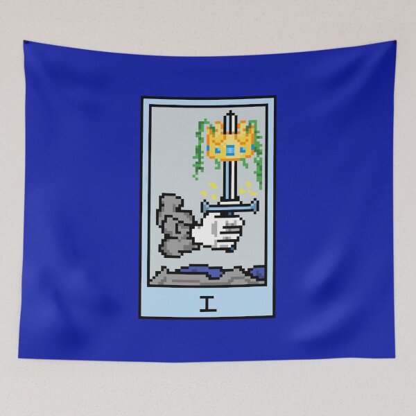 Item preview, Wait, is this pixel art tarot? Blue - Minor Arcana 'Ace of Swords' (Design for T-shirt, stickers and other accessories) designed and sold by Pixel Waite.