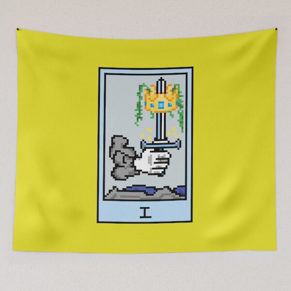 Item preview, Wait, is this pixel art tarot? Yellow - Minor Arcana 'Ace of Swords' (Design for T-shirt, stickers and other accessories) designed and sold by Pixel Waite.