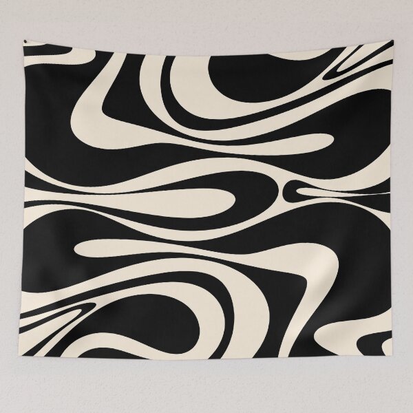 Item preview, Mod Thang Retro Modern Abstract Pattern in Black and Almond Cream designed and sold by kierkegaard.