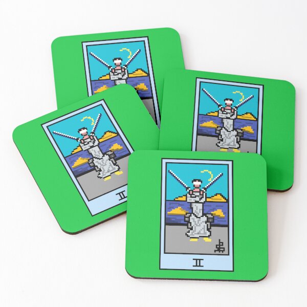 Item preview, Wait, is this pixel art tarot? Green - Minor Arcana 'Two of Swords' (Design for T-shirt, stickers and other accessories) designed and sold by Pixel Waite.
