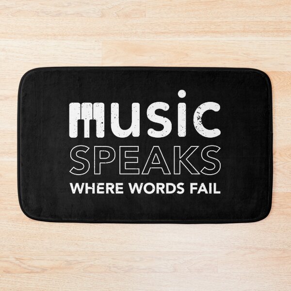 Item preview, Where Words Fail Music Speaks quote with piano negative space distressed typography designed and sold by Happy Puppy Print On Demand.