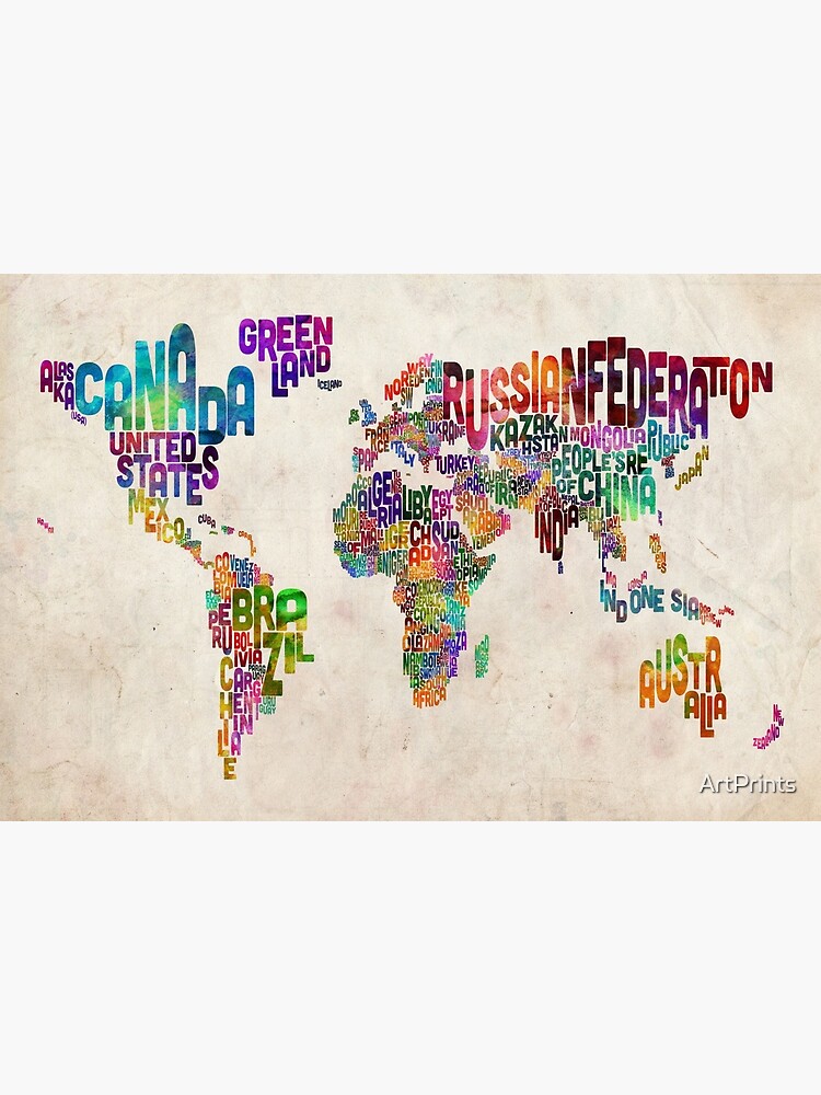 Typography Text Map of the World Map by ArtPrints