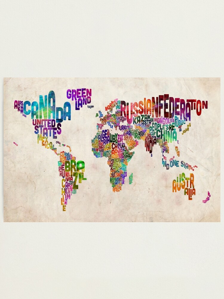Alternate view of Typography Text Map of the World Map Photographic Print