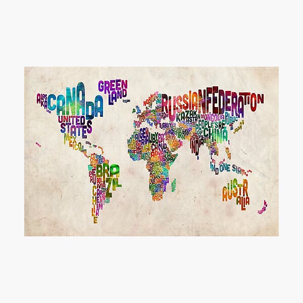 Typography Text Map of the World Map Photographic Print