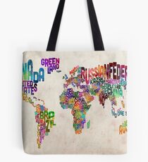 Typografie Text Karte der Weltkarte Tote Bag