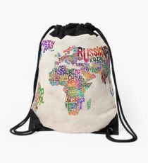 Typography Text Map of the World Map Drawstring Bag