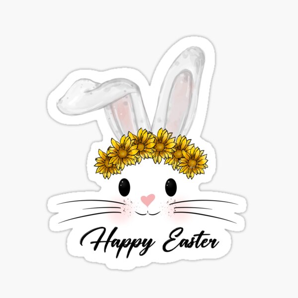 Happy Easter Bunny with Sunflower Sticker