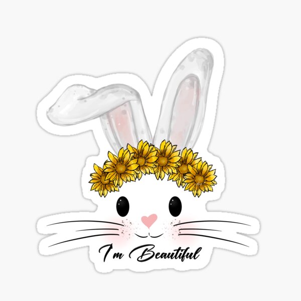 I´m Beautiful Bunny with Sunflower Sticker