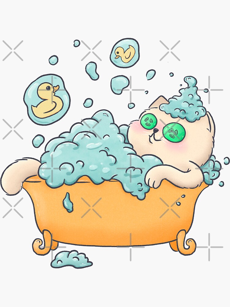 "Bubble Bath SPA Cat" Sticker by LenasScribbles Redbubble