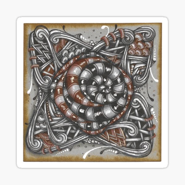 Abstract Tangled Art in Grey and Sepia Sticker