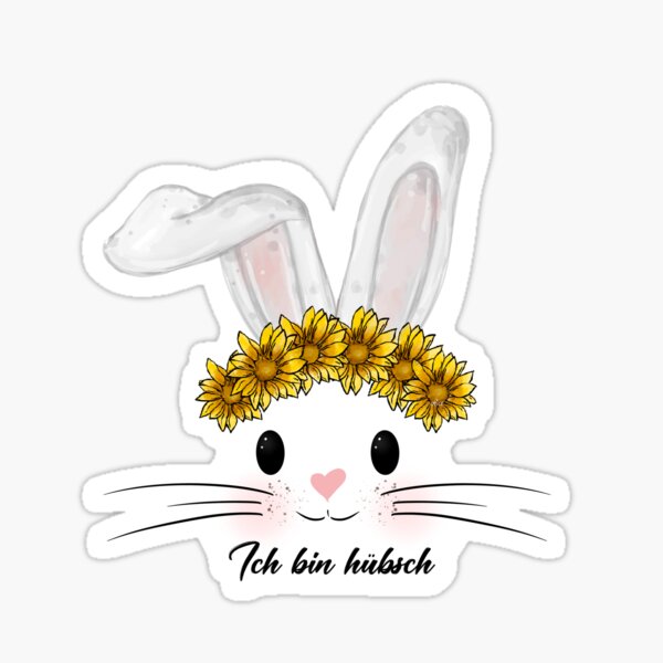 Ich bin Hübsch Bunny with Sunflower Sticker