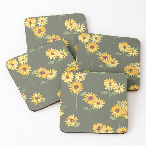 Item preview, Watercolor sunflowers on dark sage green designed and sold by Ashleigh Fish.