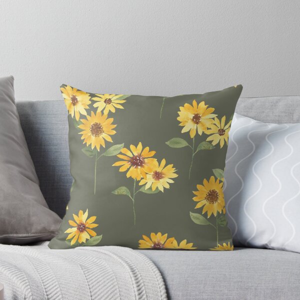 Item preview, Watercolor sunflowers on dark sage green designed and sold by Ashleigh Fish.
