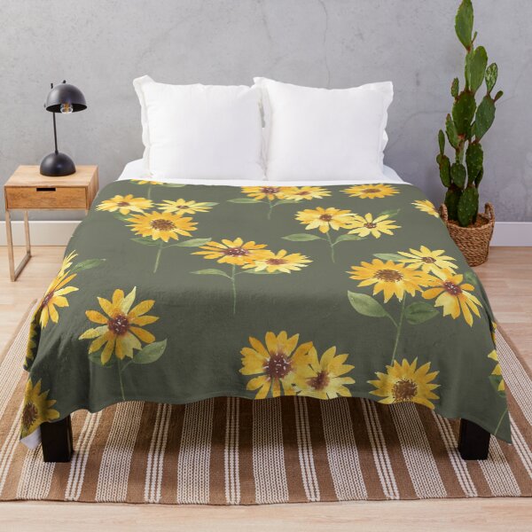 Item preview, Watercolor sunflowers on dark sage green designed and sold by Ashleigh Fish.