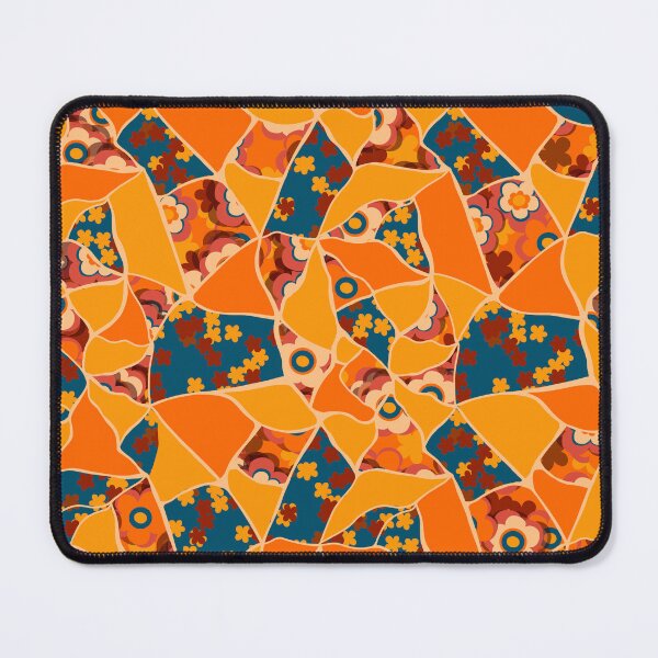 Item preview, Marigolds, flowers seamless pattern, 70 style, retro, orange flower, yellow flowers, blue background. designed and sold by AnaGuziiArt.