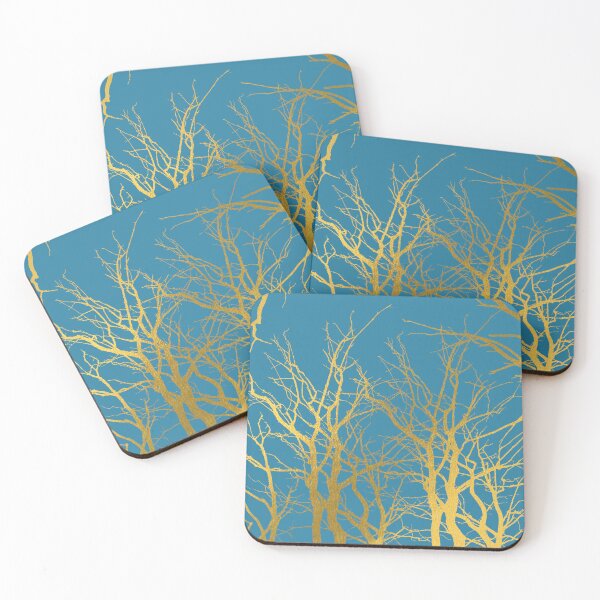 Item preview, Gold Tree Branches Pattern Blue Background designed and sold by idovedesign.