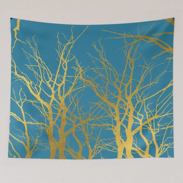 Item preview, Gold Tree Branches Pattern Blue Background designed and sold by idovedesign.