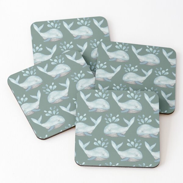 Item preview, Watercolor Whales - Under the Sea - dark sage green designed and sold by Ashleigh Fish.
