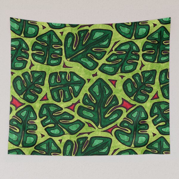 Item preview, Jungle leaves foliage, bright green monstera leaves pattern designed and sold by NadiaChevrel.