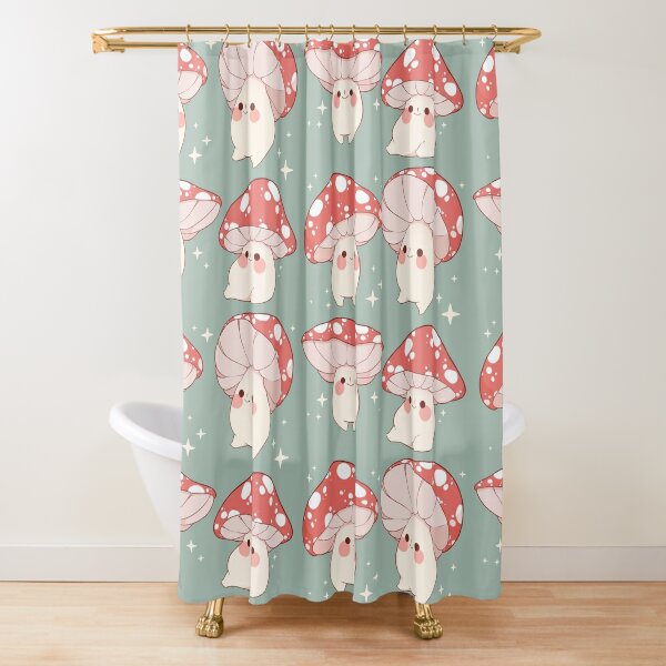 Cute mushroom and frogs in the rain Shower Curtain for Sale by Rihnlin