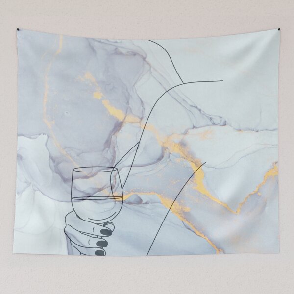 Item preview, blue liquid marble wine glass line art  designed and sold by Beeroclock.