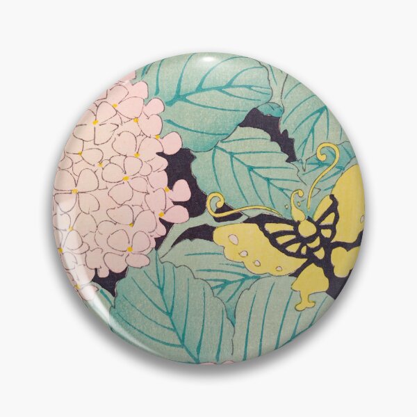 Item preview, Butterflies on Pink Hydrangea Vintage Japanese Print designed and sold by VintageArchive.